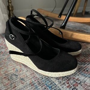 Black strap up wedges